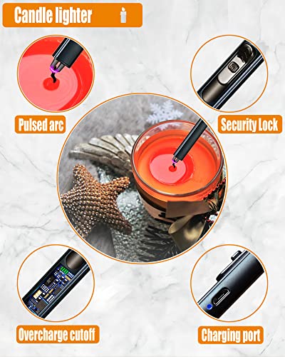 5 in1 Candle Accessory Set with Rechargeable Candle Lighter, Candle Wick Trimmer, Candle Wick Snuffer, Candle Wick Dipper, Storage Tray Plate, Candle Care Kit (Matte Black)