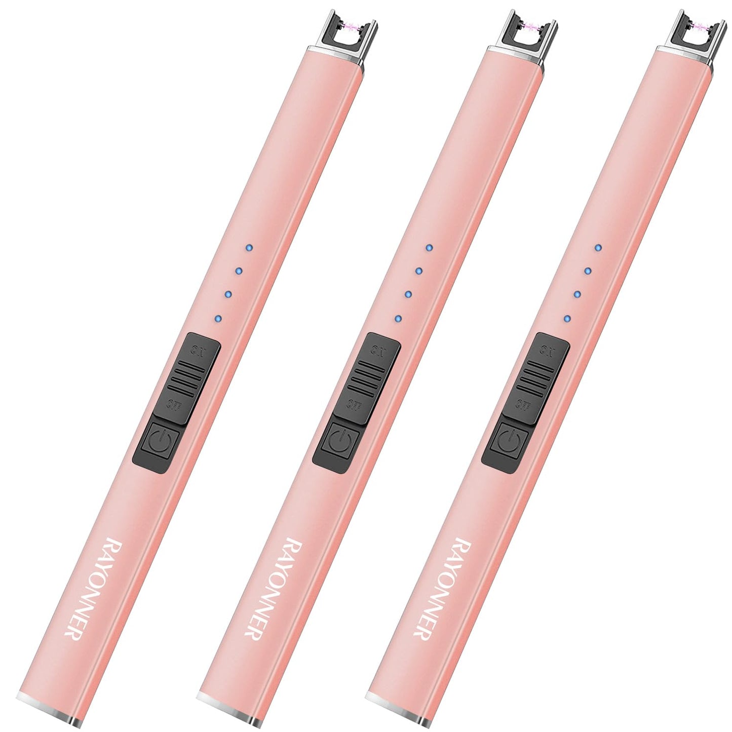 RAYONNER Candle Lighter Plasma Arc Lighters Windproof Flameless with USB Rechargeable Battery Double Safety Switch (1Pack, Rose Gold)