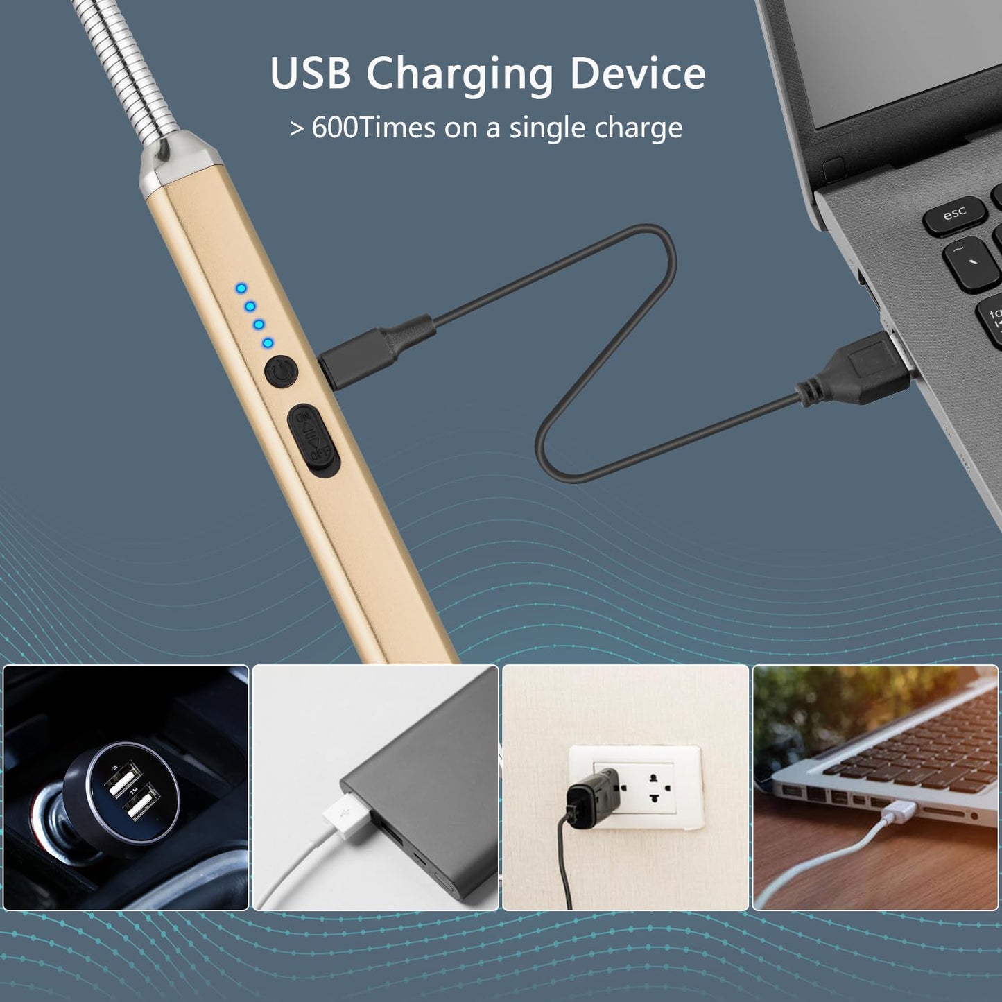 Electric Candle Lighter USB Arc Rechargeable Windproof Flameless Long Lighter, Birthday Gift for Women Men Mom Wife Sister Nana