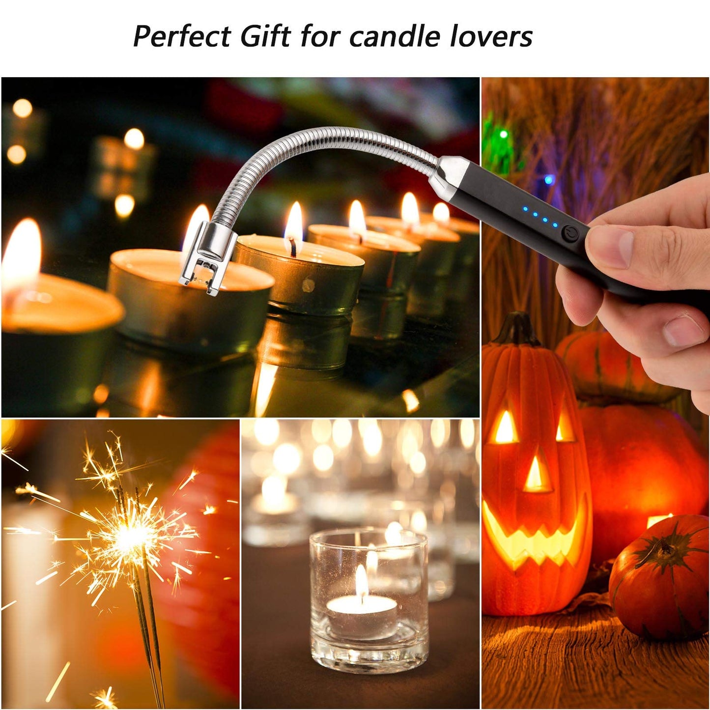 Electric Candle Lighter USB Arc Rechargeable Windproof Flameless Long Lighter, Birthday Gift for Women Men Mom Wife Sister Nana