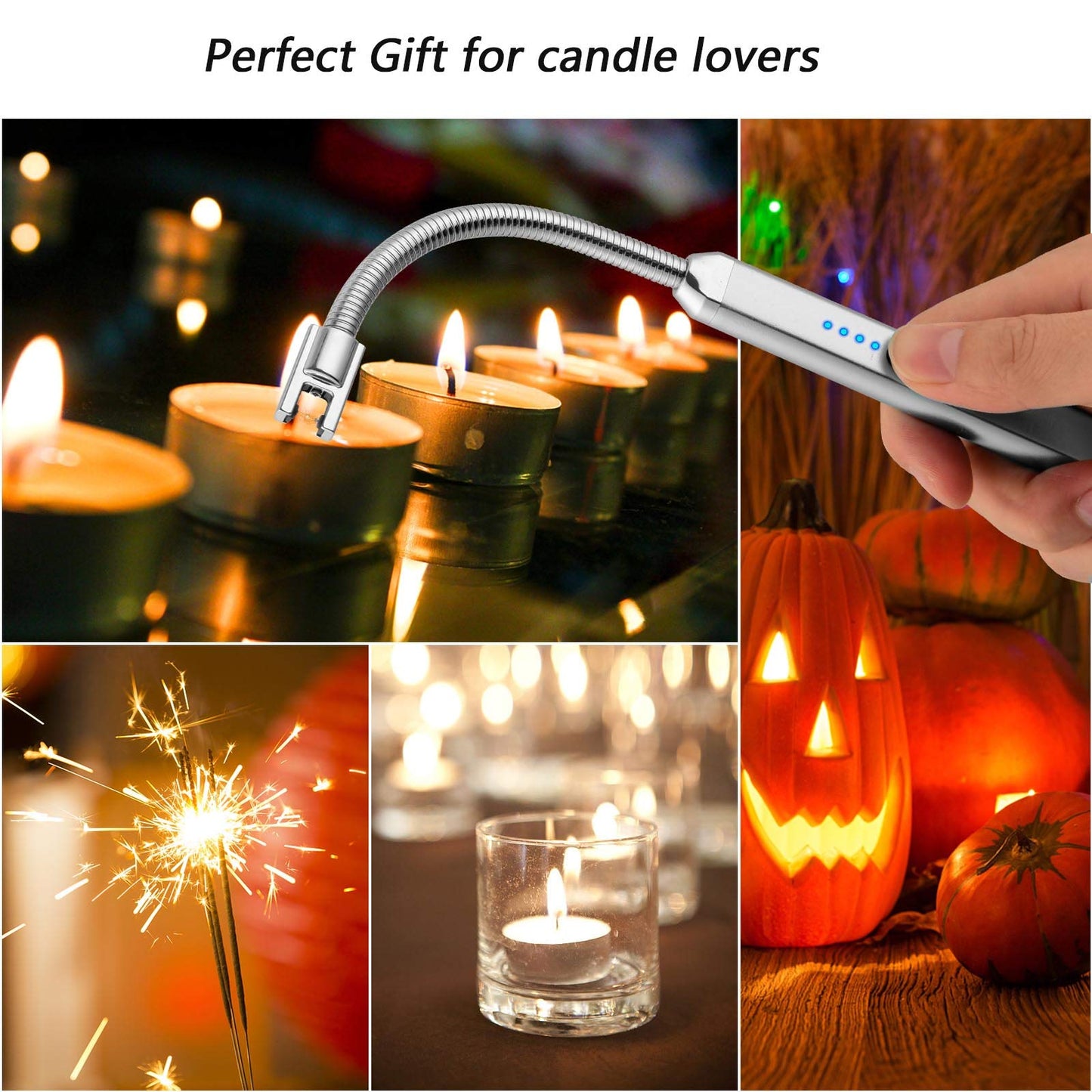 Electric Candle Lighter USB Arc Rechargeable Windproof Flameless Long Lighter, Birthday Gift for Women Men Mom Wife Sister Nana