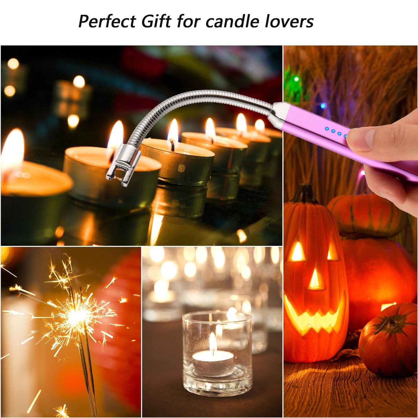 Electric Candle Lighter USB Arc Rechargeable Windproof Flameless Long Lighter, Birthday Gift for Women Men Mom Wife Sister Nana